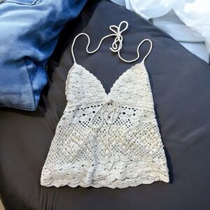 Y2K vintage Coolwear crochet & beaded halter sweater small medium in white